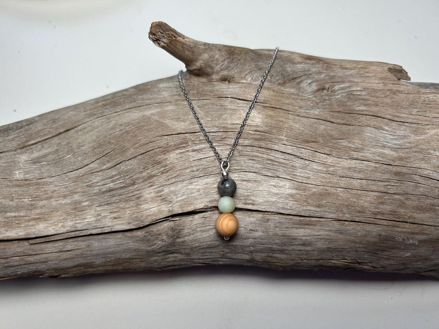 Lake Superior Yooperlite Amazonite UV Pendant Genuine Leather Stainless Steel Boho Zen Necklace