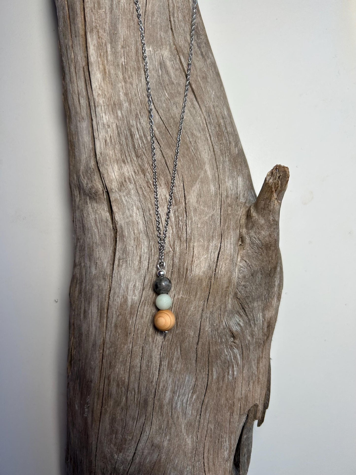 Lake Superior Yooperlite Amazonite UV Pendant Genuine Leather Stainless Steel Boho Zen Necklace