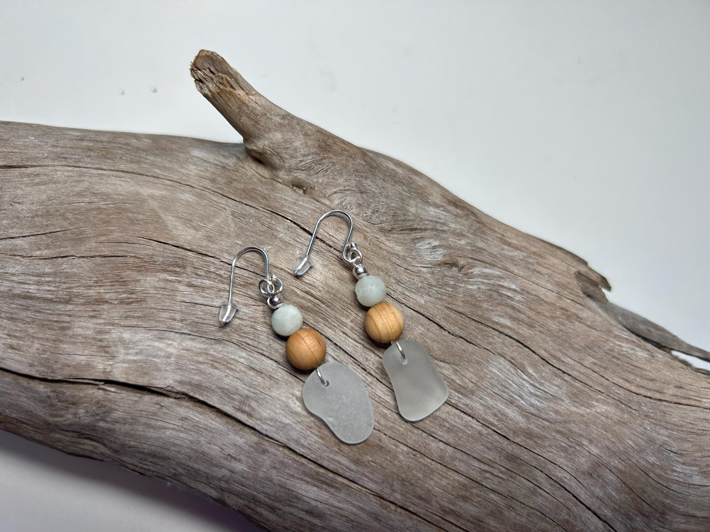 Genuine Sea Glass Lake Superior Amazonite Pendant Boho Zen Earrings