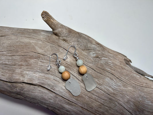 Genuine Sea Glass Lake Superior Amazonite Pendant Boho Zen Earrings
