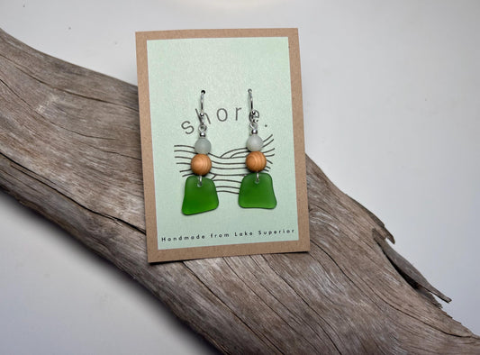 Genuine Sea Glass Lake Superior Amazonite Pendant Boho Zen Earrings