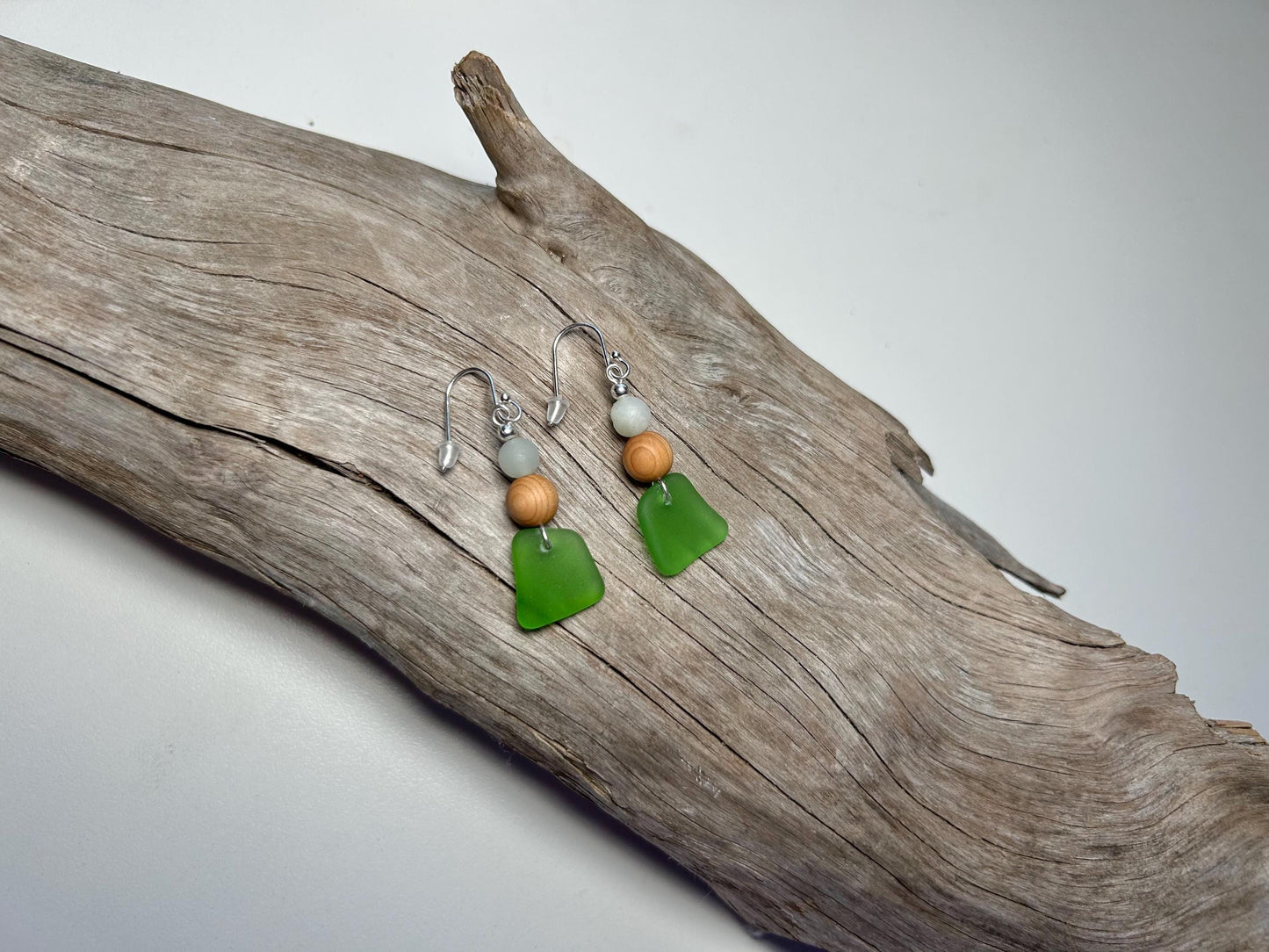 Genuine Sea Glass Lake Superior Amazonite Pendant Boho Zen Earrings