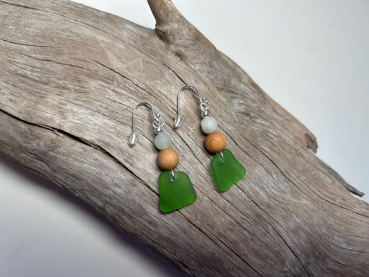 Genuine Sea Glass Lake Superior Amazonite Pendant Boho Zen Earrings