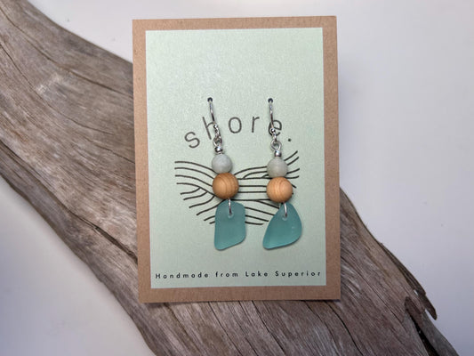 Genuine Sea Glass Lake Superior Amazonite Pendant Boho Zen Earrings