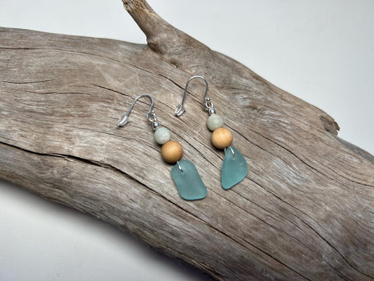 Genuine Sea Glass Lake Superior Amazonite Pendant Boho Zen Earrings