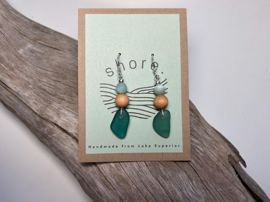 Genuine Sea Glass Lake Superior Amazonite Pendant Boho Zen Earrings