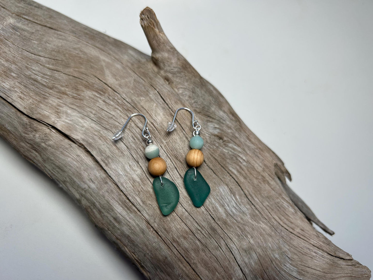 Genuine Sea Glass Lake Superior Amazonite Pendant Boho Zen Earrings