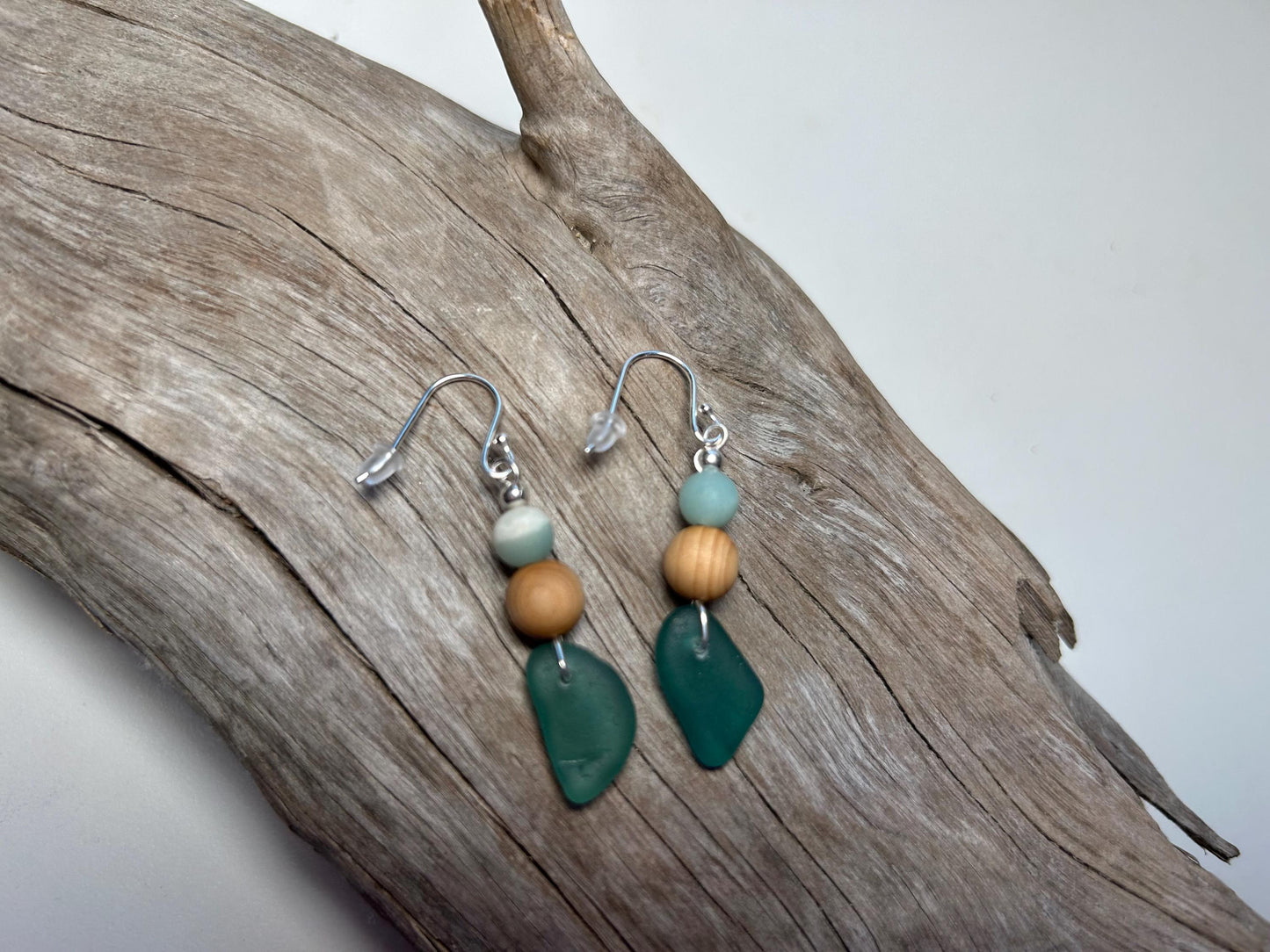 Genuine Sea Glass Lake Superior Amazonite Pendant Boho Zen Earrings