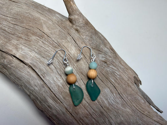 Genuine Sea Glass Lake Superior Amazonite Pendant Boho Zen Earrings