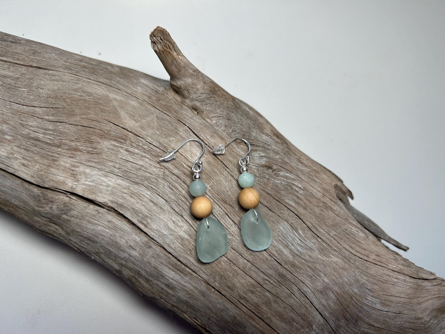 Genuine Sea Glass Lake Superior Amazonite Pendant Boho Zen Earrings