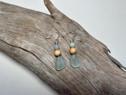 Genuine Sea Glass Lake Superior Amazonite Pendant Boho Zen Earrings