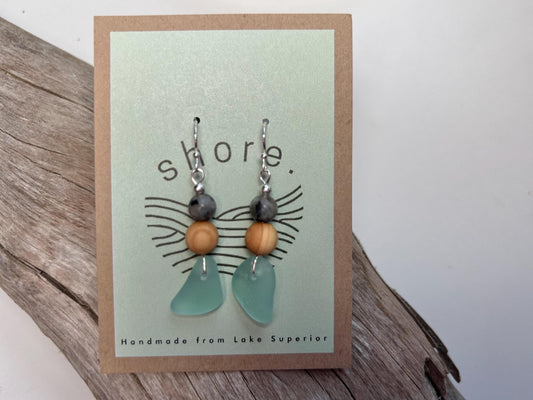 Genuine Sea Glass Lake Superior Yooperlite UV Pendant Boho Zen Earrings