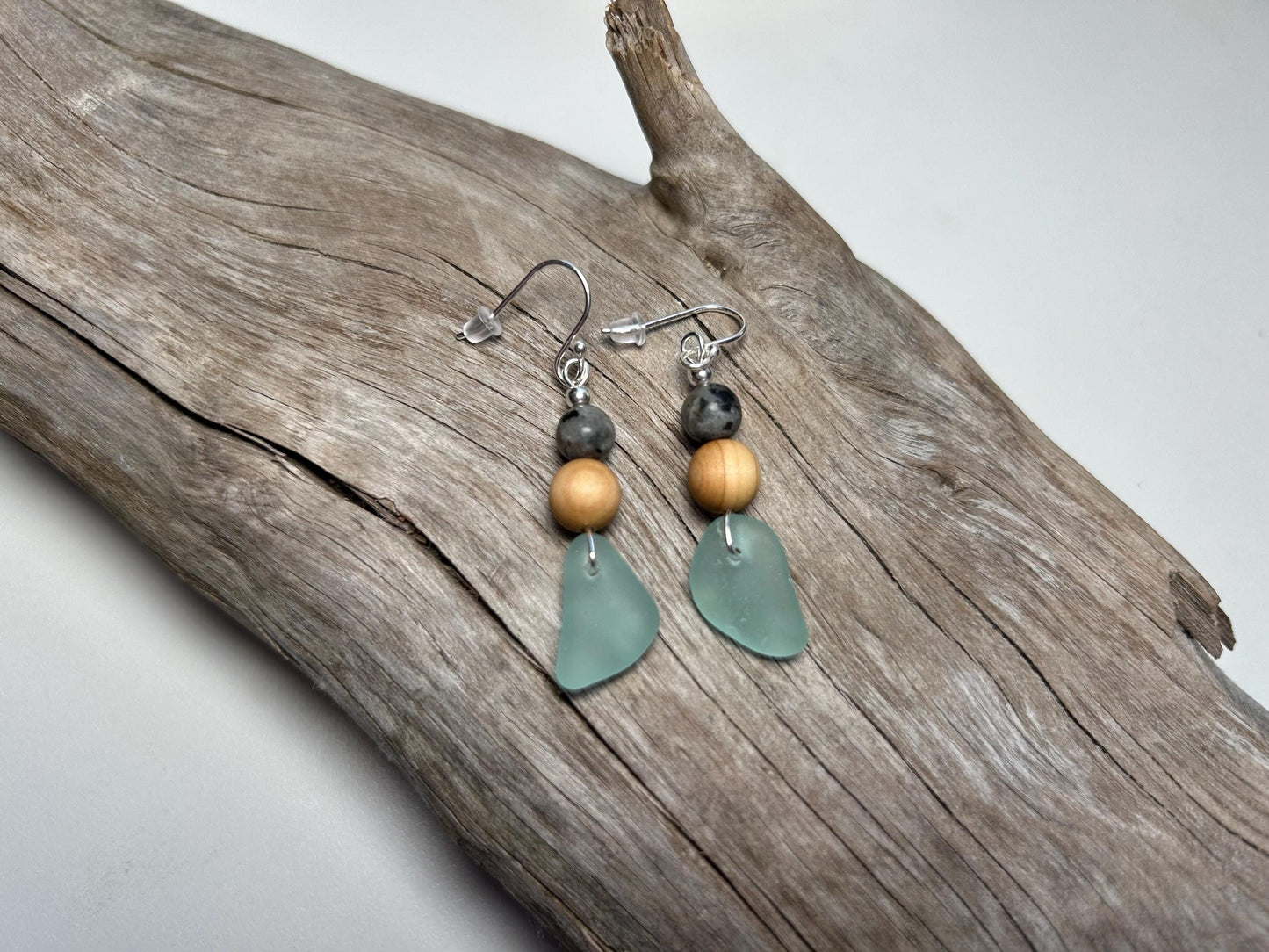 Genuine Sea Glass Lake Superior Yooperlite UV Pendant Boho Zen Earrings