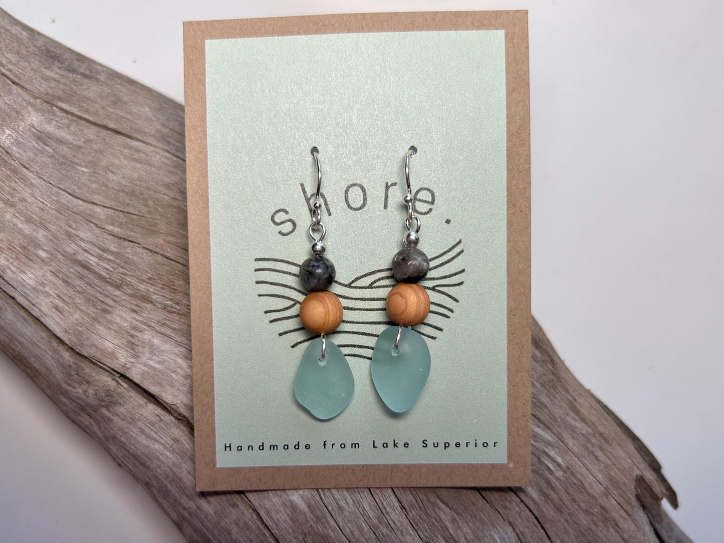 Genuine Sea Glass Lake Superior Yooperlite UV Pendant Boho Zen Earrings