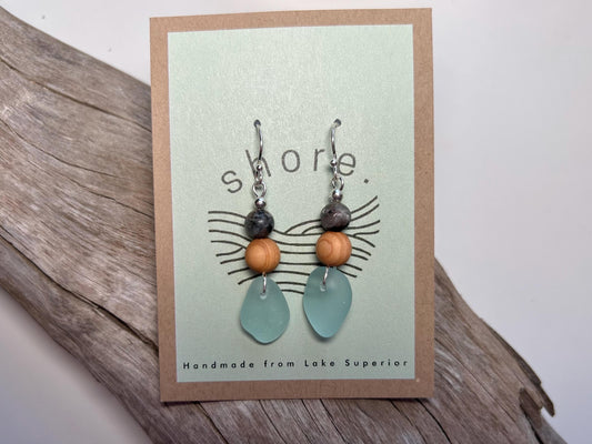 Genuine Sea Glass Lake Superior Yooperlite UV Pendant Boho Zen Earrings