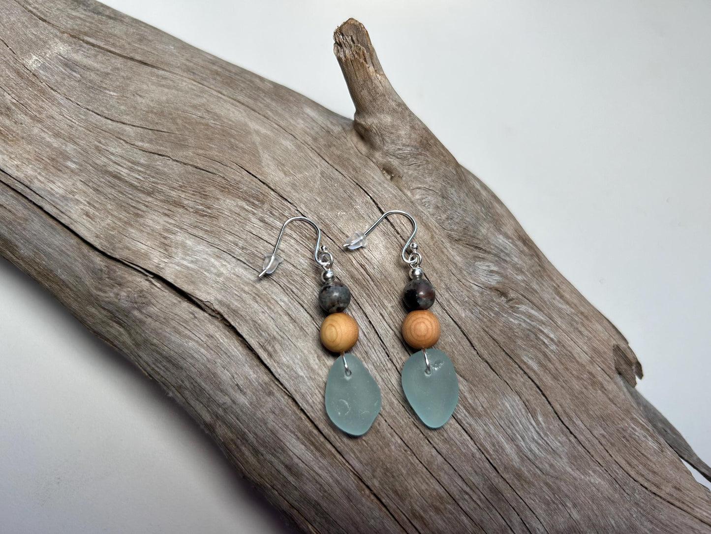 Genuine Sea Glass Lake Superior Yooperlite UV Pendant Boho Zen Earrings