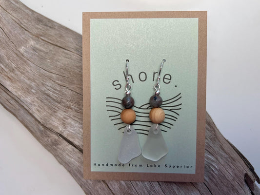 Genuine Sea Glass Lake Superior Yooperlite UV Pendant Boho Zen Earrings