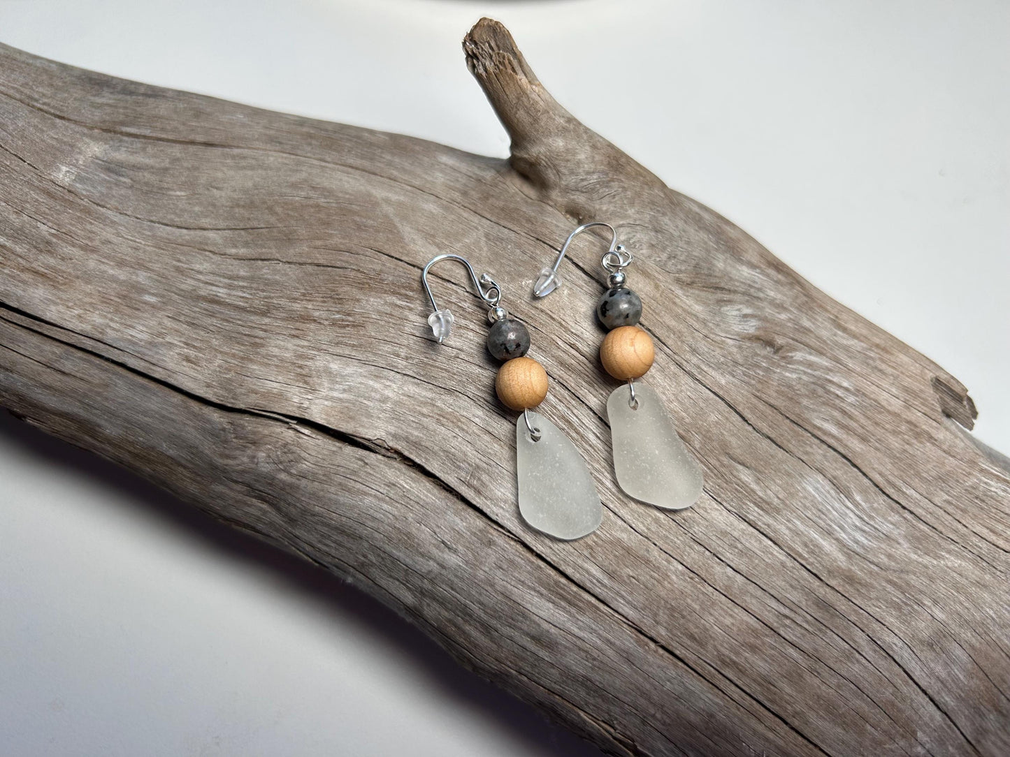 Genuine Sea Glass Lake Superior Yooperlite UV Pendant Boho Zen Earrings