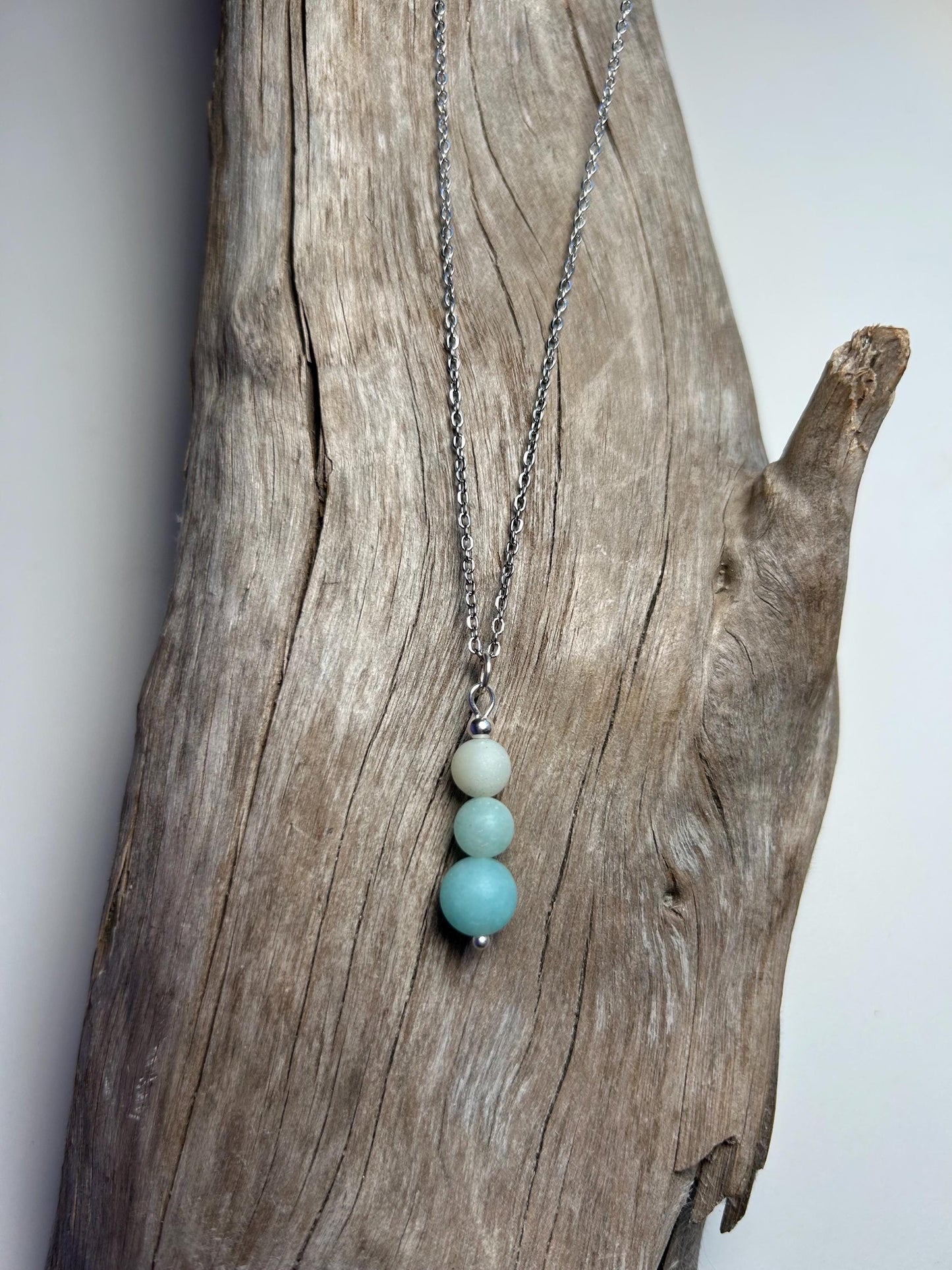 Amazonite Pendant Genuine Leather Stainless Steel Aqua Ombre Boho Zen Necklace