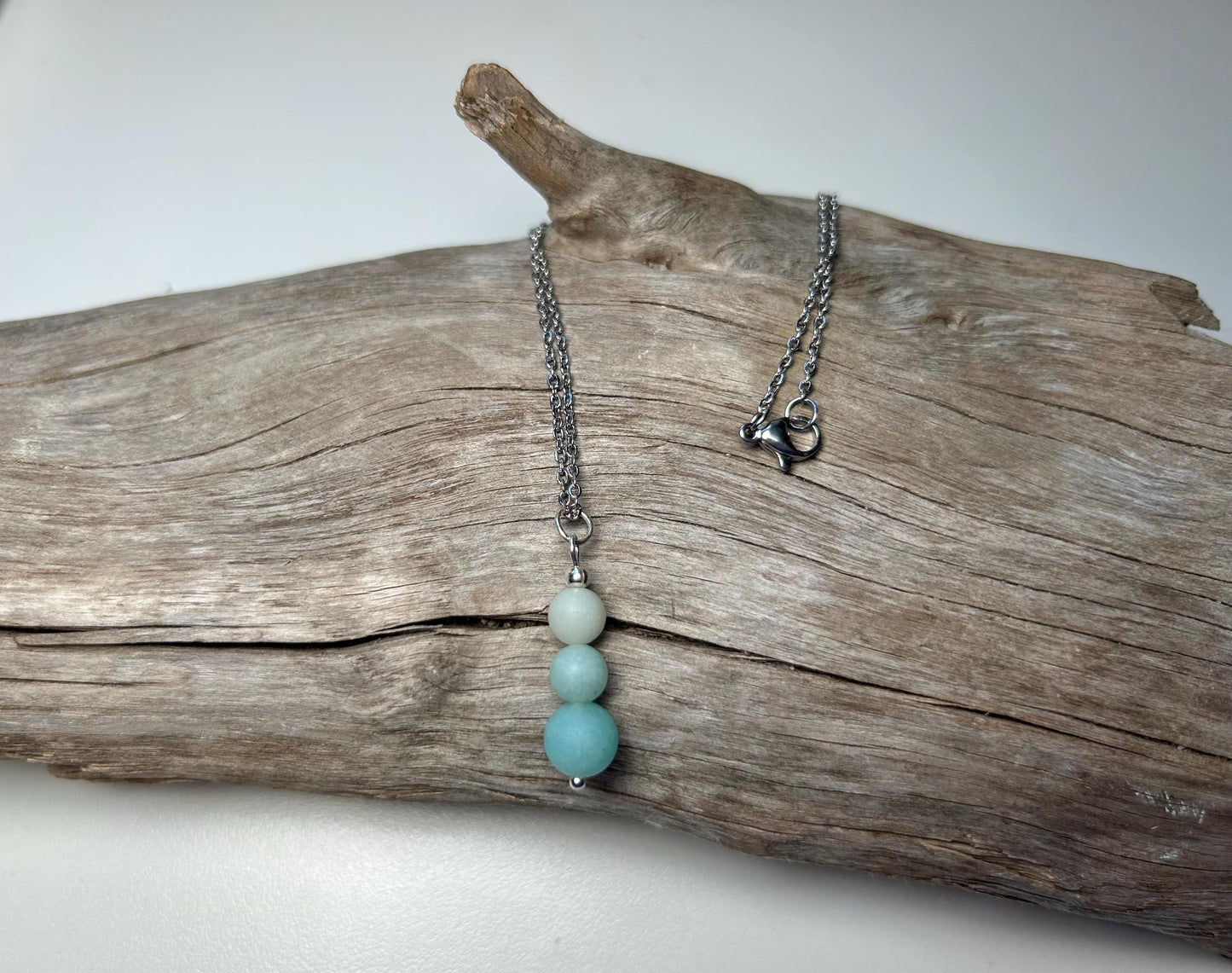 Amazonite Pendant Genuine Leather Stainless Steel Aqua Ombre Boho Zen Necklace
