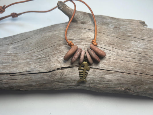 Lake Superior Genuine Leather Flat Cairn Stone Pebble Charm Zen Boho Adjustable Necklace