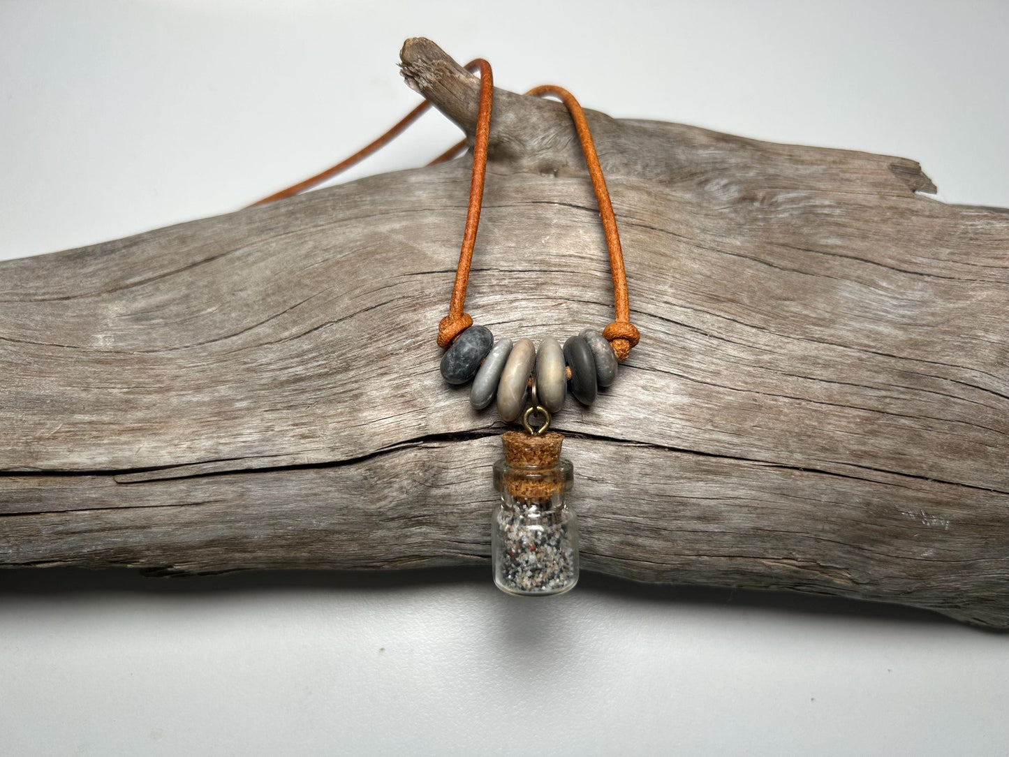 Lake Superior Genuine Leather Flat Cairn Stone Pebble Charm Zen Boho Adjustable Necklace