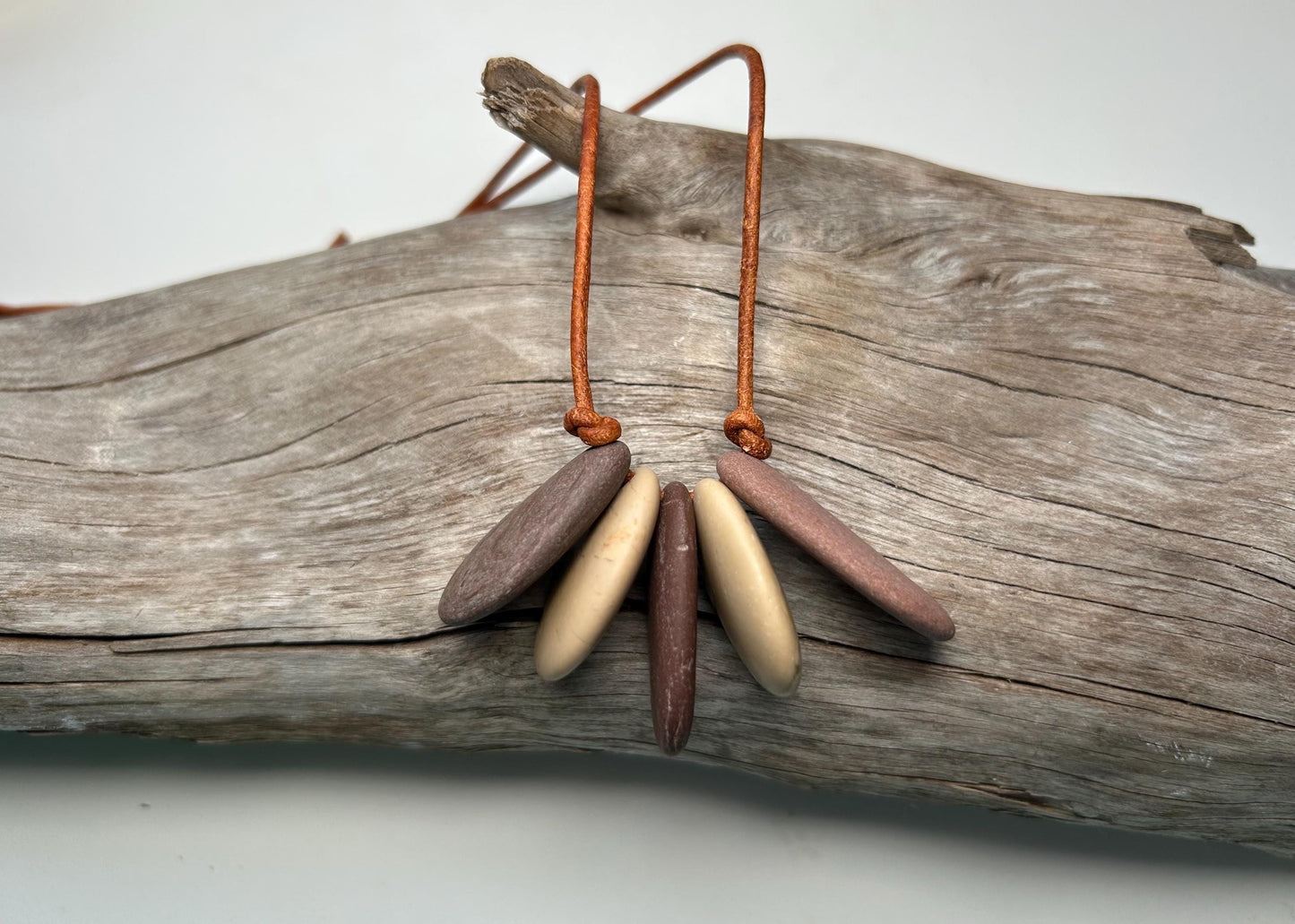 Lake Superior Genuine Leather Flat Cairn Stone Pebble Zen Boho Adjustable Necklace