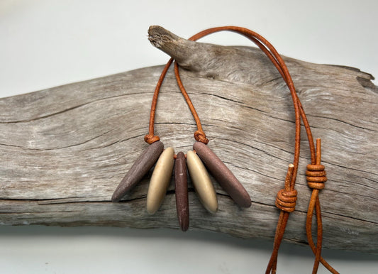 Lake Superior Genuine Leather Flat Cairn Stone Pebble Zen Boho Adjustable Necklace