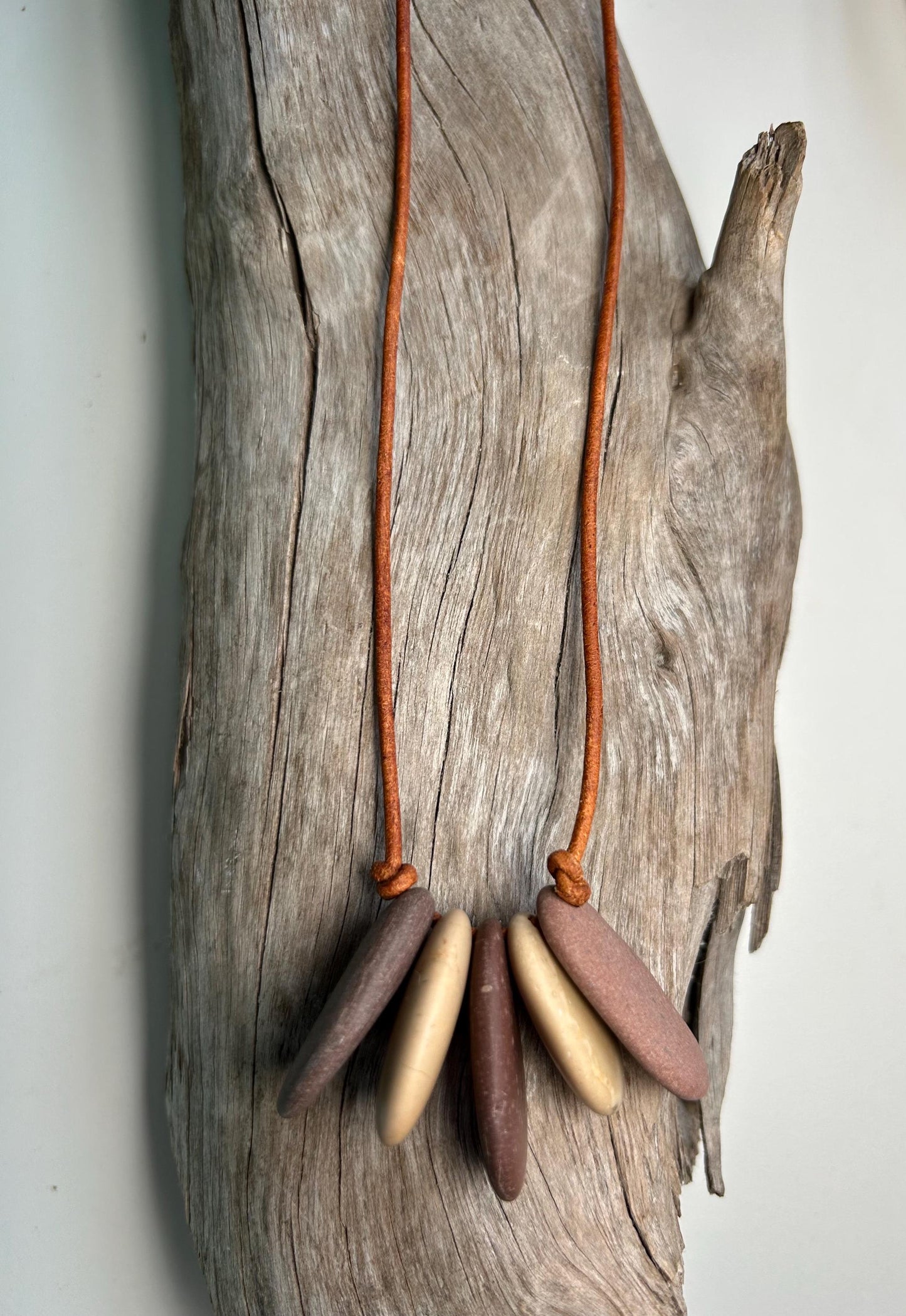 Lake Superior Genuine Leather Flat Cairn Stone Pebble Zen Boho Adjustable Necklace