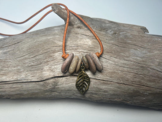 Lake Superior Genuine Leather Flat Cairn Stone Pebble Charm Zen Boho Adjustable Necklace
