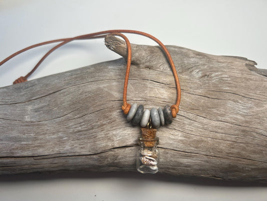 Lake Superior Genuine Leather Flat Cairn Stone Pebble Charm Zen Boho Adjustable Necklace