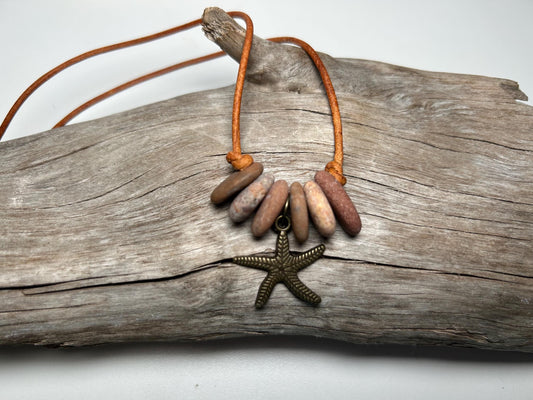 Lake Superior Genuine Leather Flat Cairn Stone Pebble Charm Zen Boho Adjustable Necklace